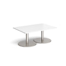 Dams Monza rectangular coffee table with flat round base in white, modern living room setting.