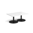 White Monza rectangular coffee table with a flat round base by Dams, featuring a modern minimalist design.