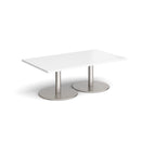 Dams Monza rectangular coffee table with flat round white base and smooth top, modern living room furniture design