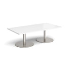 Dams Monza rectangular coffee table with flat round base in white finish, modern living room furniture piece.