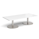 Dams Monza white rectangular coffee table with a flat round base, modern design, and smooth surface.