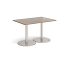 Dams Monza rectangular dining table with flat round base in Barcelona Walnut finish, showcasing sleek modern design.
