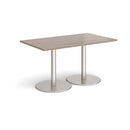 Dams Monza rectangular dining table with flat round base in Barcelona Walnut wood, modern and stylish design.