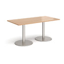 Dams Monza rectangular dining table with flat round beech base, showcasing sleek modern design and smooth wood finish.