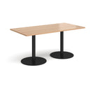 Dams Monza rectangular dining table with flat round beech wood base, showcasing a sleek modern design.