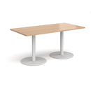 Dams Monza rectangular dining table with flat round beech base, featuring a smooth wooden tabletop and modern design.
