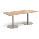 Dams Monza rectangular dining table with flat round beech wood base, modern design, and smooth tabletop surface.
