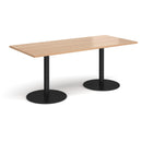 Dams Monza rectangular dining table with flat round beech wood base, modern design, smooth tabletop, stylish and sturdy.