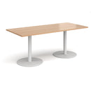 Dams Monza rectangular dining table with flat round beech base, showcasing smooth wooden surface and modern design.