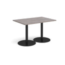 Dams Monza rectangular dining table with flat round base in grey oak finish, showcasing modern design and sturdy construction.