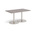 Dams Monza rectangular dining table with flat round base in grey oak finish, showcasing modern wood design and clean lines.