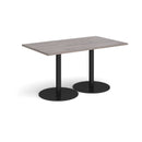 Dams Monza rectangular dining table with flat round base in grey oak finish, showcasing modern design and smooth surface.