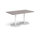 Dams Monza rectangular dining table with grey oak finish and flat round base, modern wooden dining furniture.