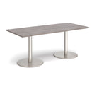 Dams Monza rectangular dining table with flat round grey oak base, modern design, smooth tabletop, and sturdy construction.