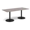 Dams Monza rectangular dining table with grey oak finish and flat round base, modern and stylish for contemporary dining rooms.