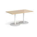 Dams Monza rectangular dining table with flat round Kendal Oak base, showcasing a sleek wooden surface and modern design.