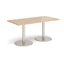 Dams Monza rectangular dining table with flat round base in Kendal Oak wood finish, showcasing sleek modern design.
