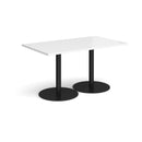 Dams Monza rectangular dining table with flat round base in white, showcasing sleek modern design and smooth tabletop surface.