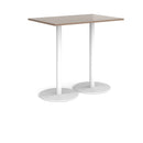 Dams Monza rectangular poseur table with Barcelona walnut finish, flat round base, showcasing sleek modern design