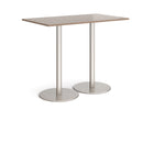 Dams Monza rectangular poseur table with round flat base in Barcelona Walnut wood finish, showcasing modern design and craftsmanship.
