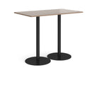 Dams Monza rectangular poseur table with flat round Barcelona Walnut base, showing the sleek tabletop and stylish wood finish.