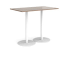 Dams Monza rectangular poseur table with flat round Barcelona Walnut base, showcasing modern design and wood finish.