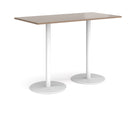 Dams Monza rectangular poseur table with flat round Barcelona Walnut base, showcasing sleek modern design and wood finish.