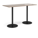 Dams Monza rectangular poseur table with flat round base in Barcelona Walnut wood finish, showcasing modern design and sturdy construction.