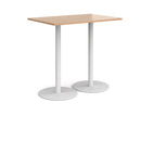 Dams Monza rectangular poseur table with flat round beech base, showcasing a modern design and smooth wooden surface.