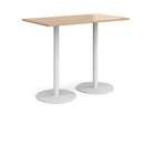 Dams Monza rectangular poseur table with flat round beech base, showcasing a modern design and smooth surface.