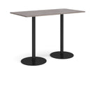 Dams Monza rectangular poseur table with grey oak finish, flat round base, modern design for dining or bar areas.
