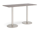 Dams Monza rectangular poseur table with grey oak finish, flat round base, modern design, ideal for cafes or bars.