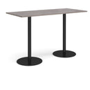 Dams Monza rectangular poseur table with grey oak finish and flat round base, ideal for modern bar or cafe settings