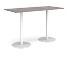 Dams Monza rectangular poseur table with grey oak finish featuring a flat round base, ideal for modern café or bar settings.