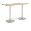 Dams Monza rectangular poseur table with Kendal Oak finish and flat round base, ideal for modern bar or counter seating.