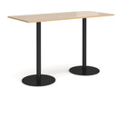 Dams Monza rectangular poseur table with Kendal Oak finish and flat round base, showcasing its modern design and wood surface.
