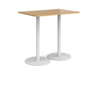 Dams Monza rectangular poseur table with flat round oak base, showcasing its modern design and smooth wooden surface.