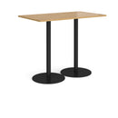 Dams Monza rectangular poseur table with flat round oak base, showcasing a modern wooden tabletop and sturdy design.