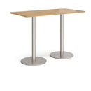 Dams Monza rectangular poseur table with flat round oak base, modern design, showing the table's top and sturdy base.