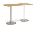 Dams Monza rectangular poseur table with flat round oak base, modern wood tabletop and sturdy design.