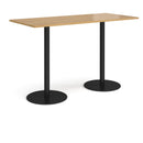Dams Monza rectangular poseur table with oak finish, flat round base, modern design, ideal for contemporary dining or bar areas.
