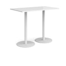 White Monza rectangular poseur table by Dams with a flat round base, ideal for modern bar or lounge settings.