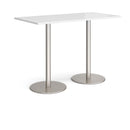 Dams Monza rectangular poseur table with flat round base in white, showing a sleek modern design and sturdy construction.