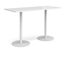 Dams Monza rectangular poseur table with flat round white base, modern height table for casual seating and socializing.
