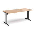 Dams rectangular folding leg table with straight foot rails in beech wood, black finish, and compact foldable design.
