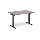 Grey oak rectangular folding leg table with straight foot rails by Dams, showcasing its sturdy design and compact foldable feature.