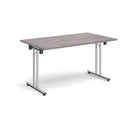 Dams rectangular folding leg table with straight foot rails in grey oak finish, showing its sturdy design and smooth surface.