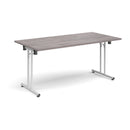 Grey oak rectangular folding leg table with straight foot rails by Dams, showcasing its sturdy design and foldable feature.