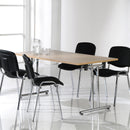 Dams rectangular folding leg table with straight foot rails in grey oak finish, showcasing its sturdy frame and smooth surface.