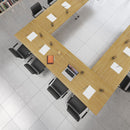 Grey oak rectangular folding leg table with straight foot rails by Dams, ideal for meetings and versatile workspace setup.